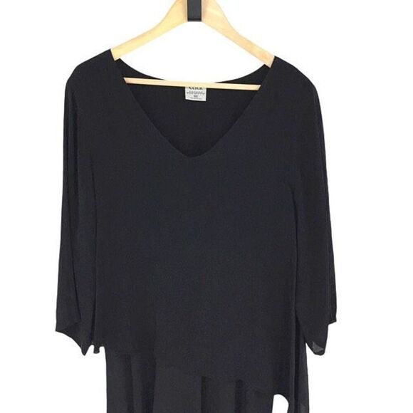 Click Color Me Cotton Womens 3/4 Sleeve Flowy Crinkle Layer Midi Dress Black XXL - Picture 2 of 8